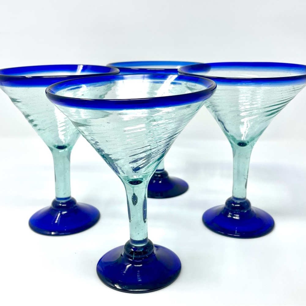 Bejines Mexico Hand Blown Martini Glasses Cobalt Blue Mexican Barware Fiesta 🍸